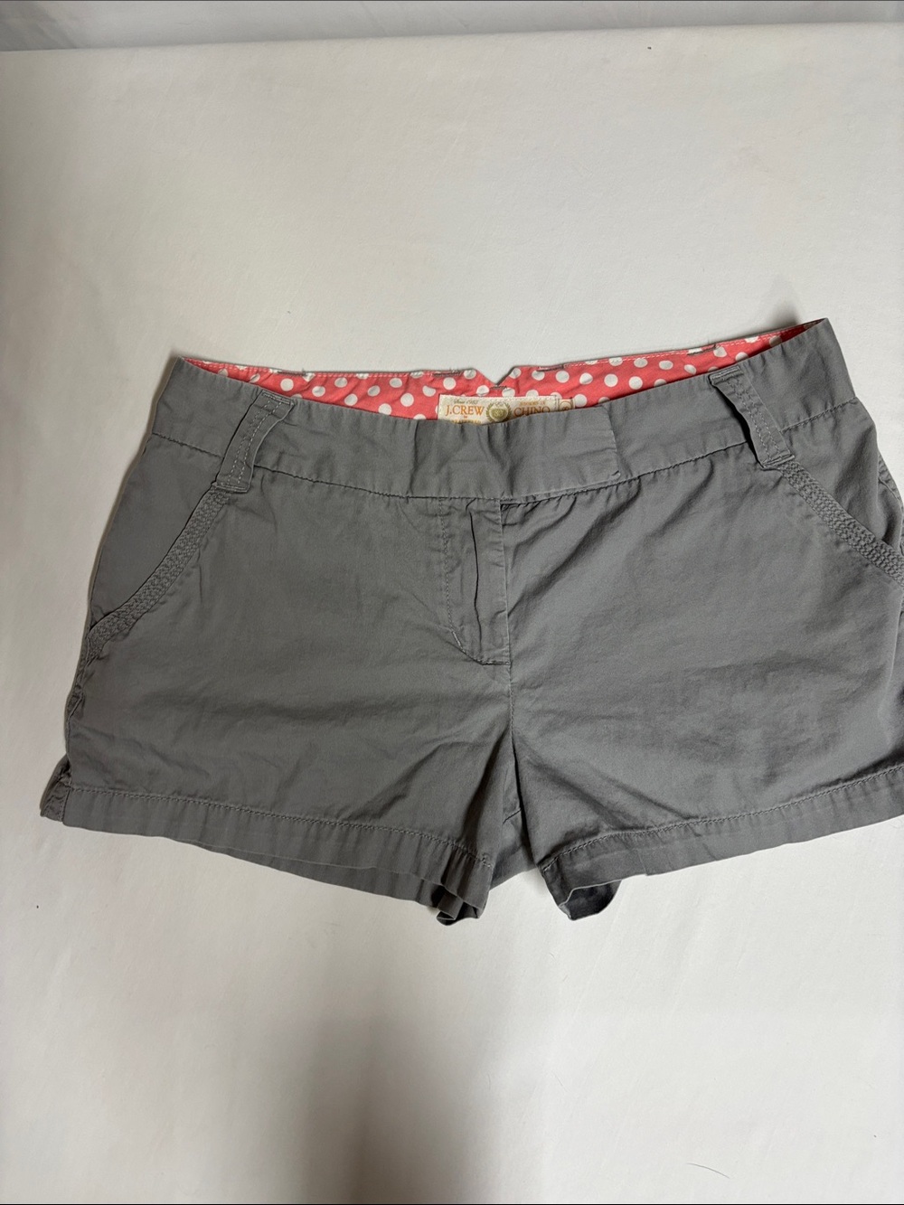 J.Crew Women’s 00 Gray Chino Shorts 100% Cotton Polka Dot Waistband